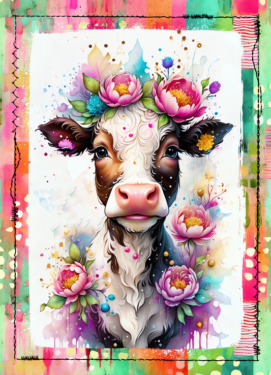 Flower Cow Slate Tabletop Artwork