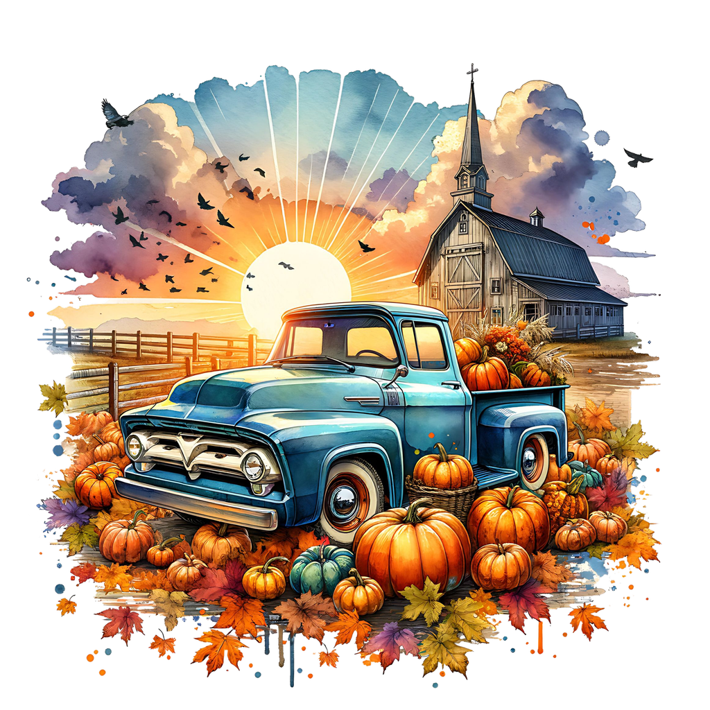 Truck and Pumpkins Slate Tabletop Artwork