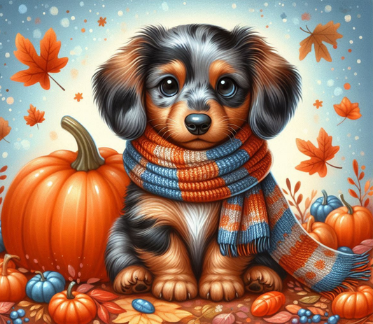 Puppy and Pumpkin Slate Tabletop Artwork