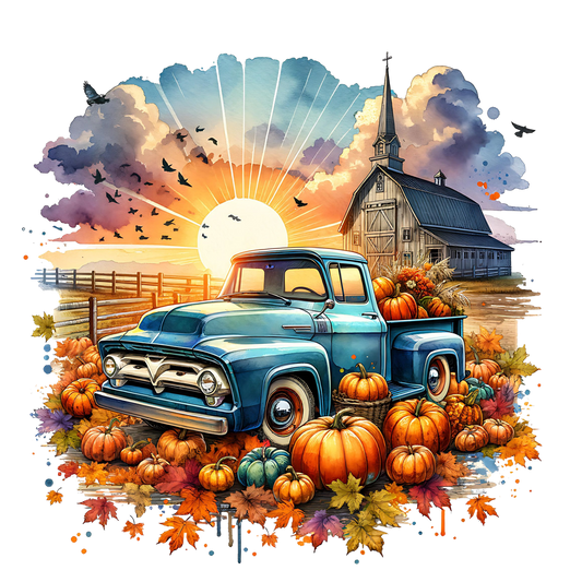 Truck and Pumpkins Slate Tabletop Artwork