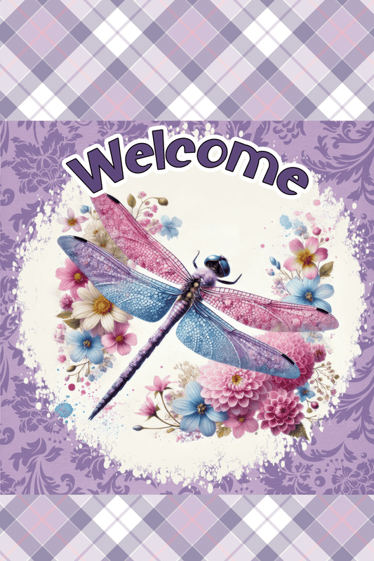 Welcome Dragonfly Garden Flag