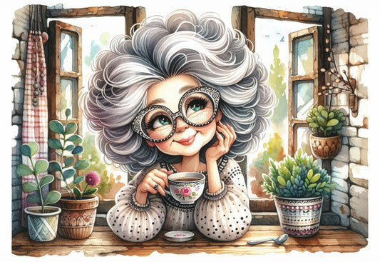 Gray-Haired Lady Glass Cutting Board