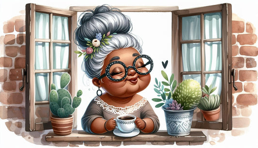 Window Lady with Coffee Glass Cutting Board