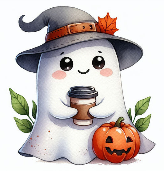 Coffee-Drinking Ghost Garden Flag